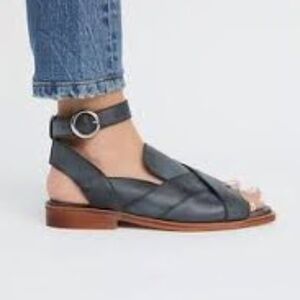 Free people grey/black Catherine strap sandals size 6